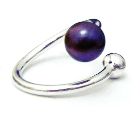Dark Blue Round Pearl Open Size Ring